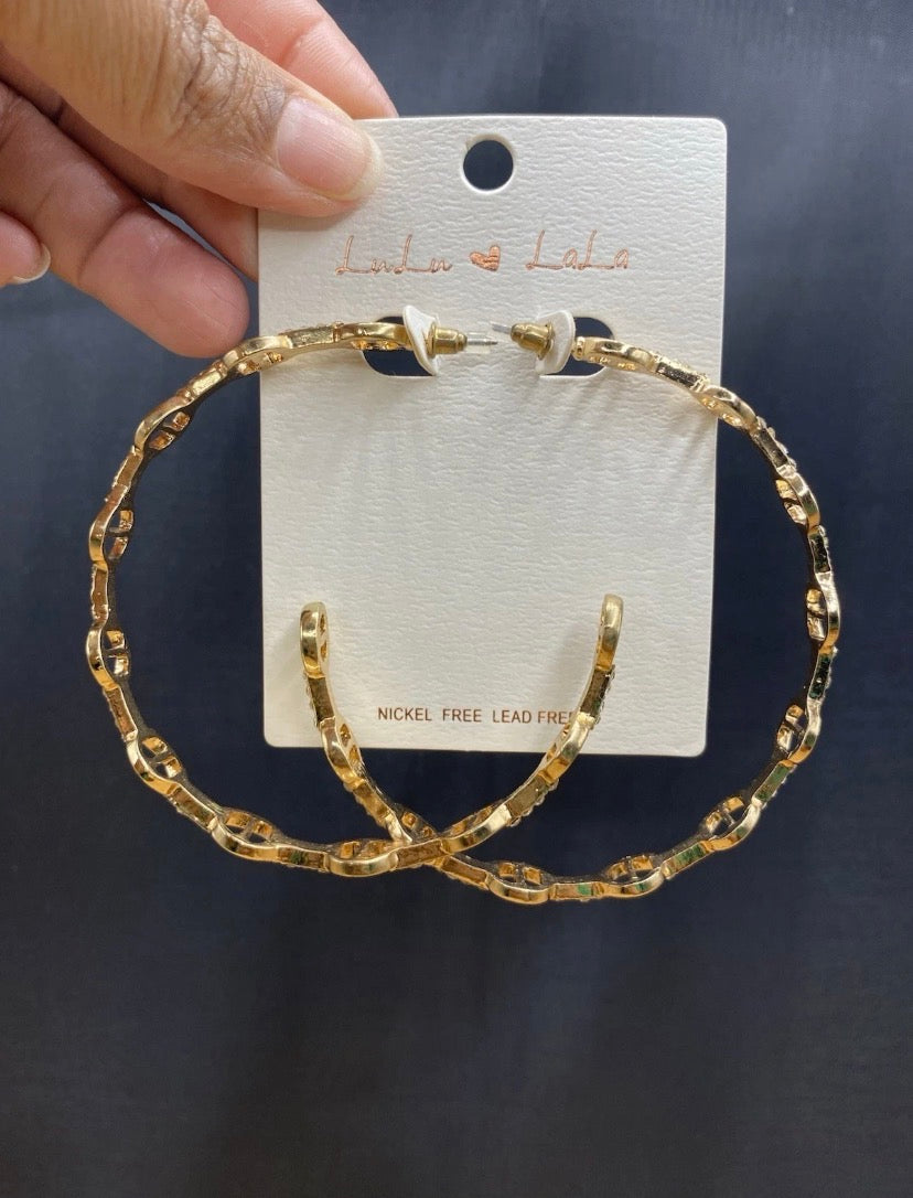 Lala Rhinestone Hoop Gold Earrings Post Back