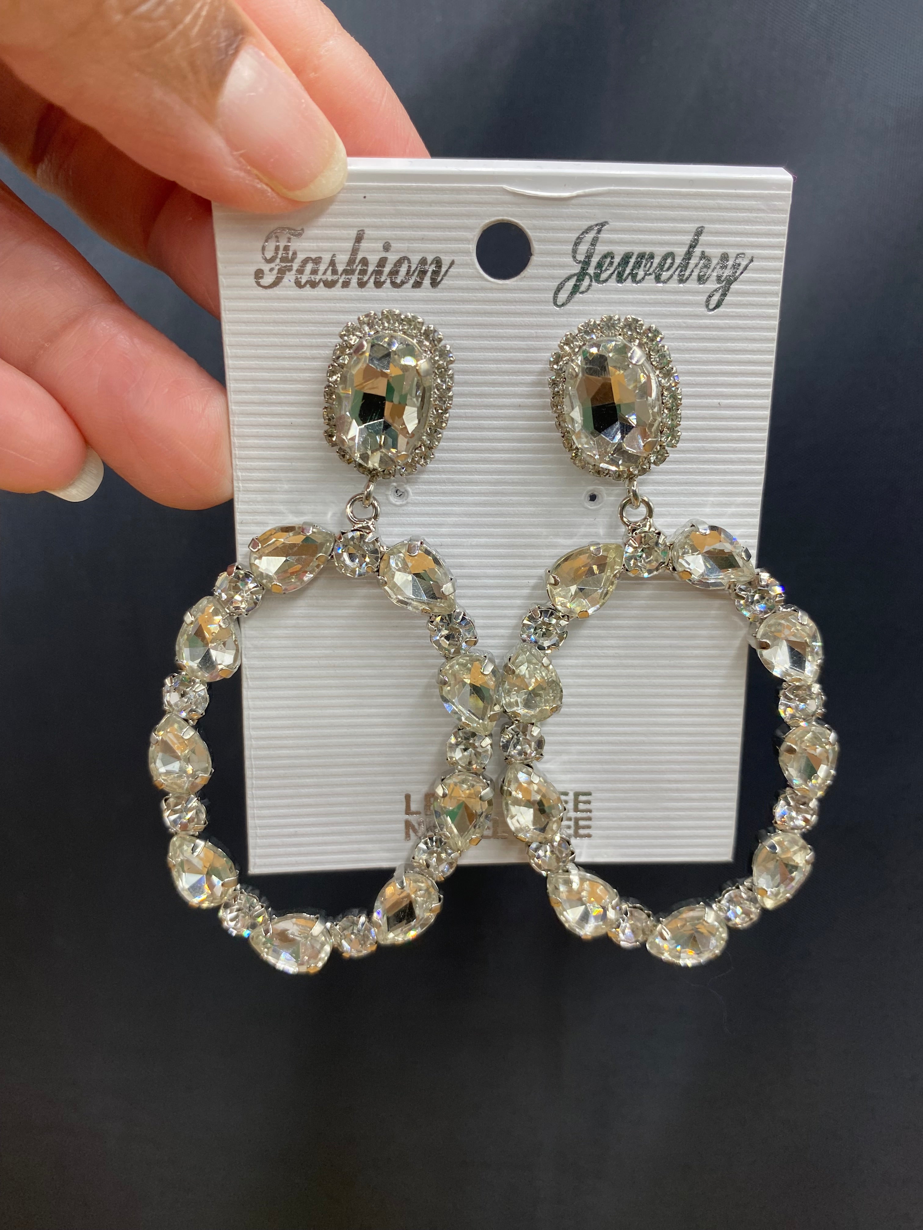 Fashion Jewelry Rhinestone Dangle Hoop White Earnings Women