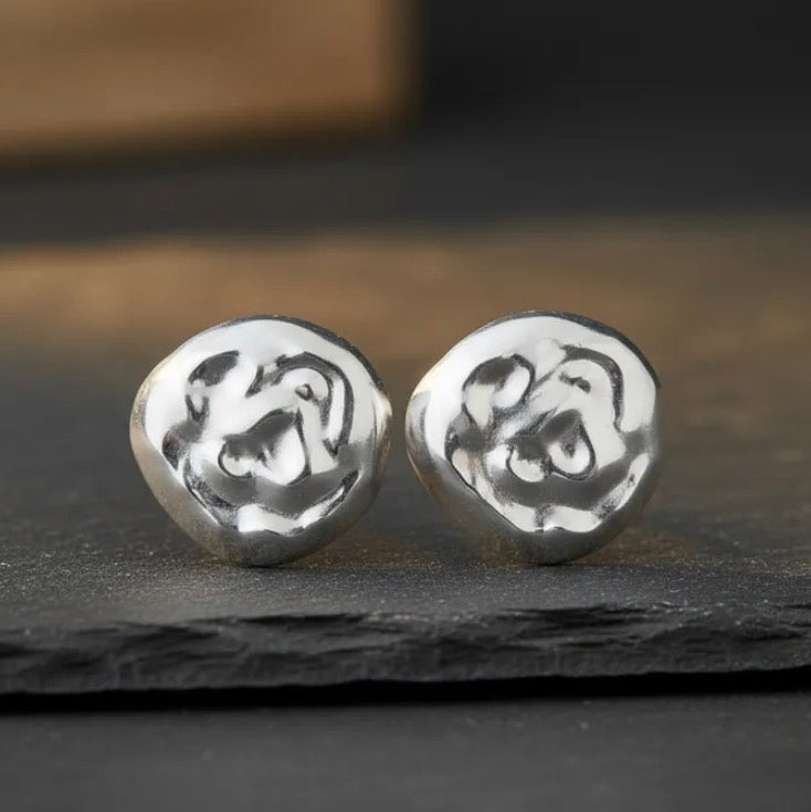 Stud XL Hammered Silver
Domed Disc Earrings Rhodium Plated