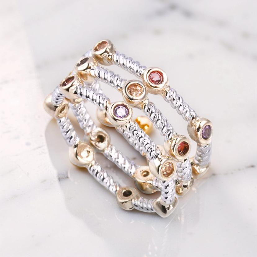 Two Toned Stackable Rhodium/14k Plated Ring