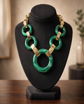 Green/Gold Marble Resin Statement Necklace Women