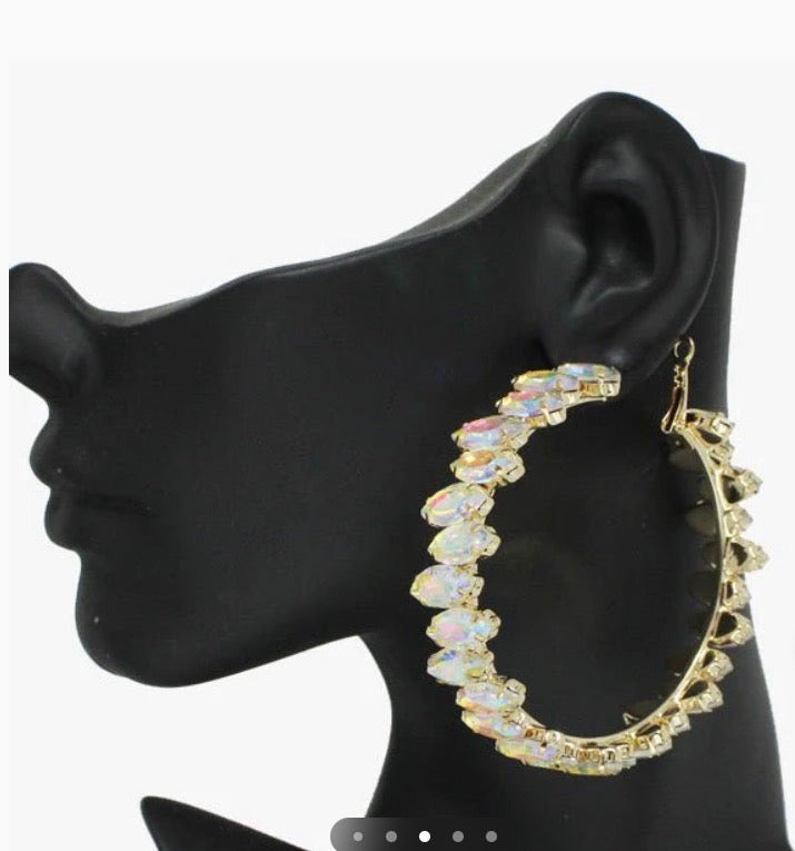60MM MARQUISE RHINESTONE ACCENT ROUND HOOP EARRING