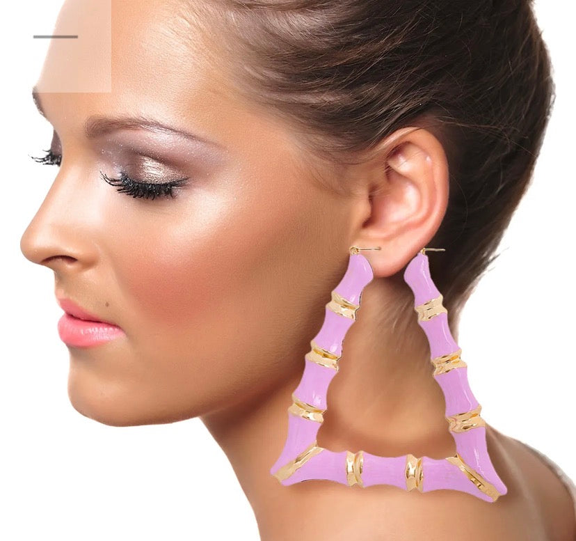 Pink Lavender Trapezoid Bamboo Hoops Women