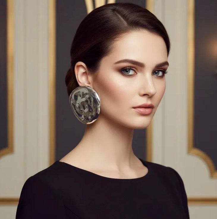 Stud XL Hammered Silver
Domed Disc Earrings Rhodium Plated