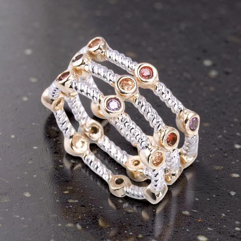 Two Toned Stackable Rhodium/14k Plated Ring