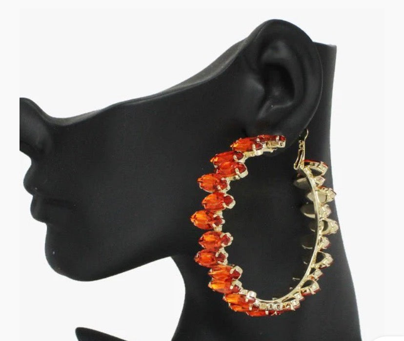 60MM MARQUISE RHINESTONE ACCENT ROUND HOOP EARRING
