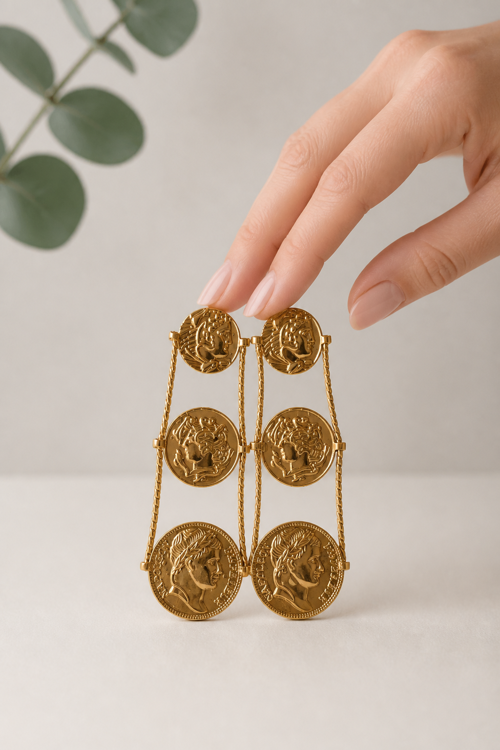 Gold Coin Medallion Statement Earrings | Vintage-Inspired Long Drop Earrings