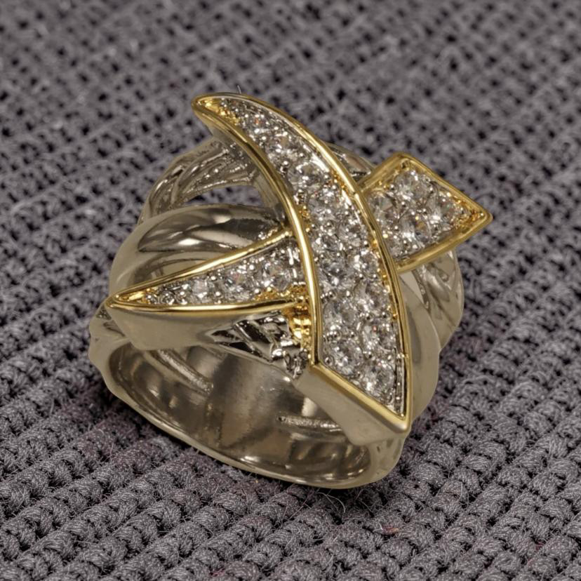 Two Tone Gold Plated Ring with Pave Cz Women