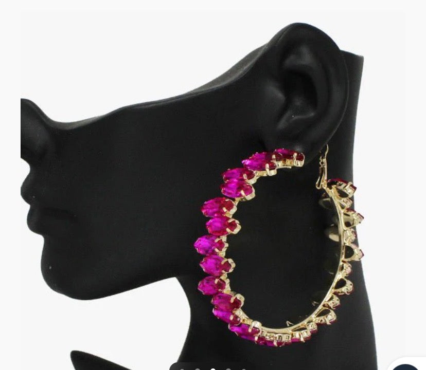 60MM MARQUISE RHINESTONE ACCENT ROUND HOOP EARRING