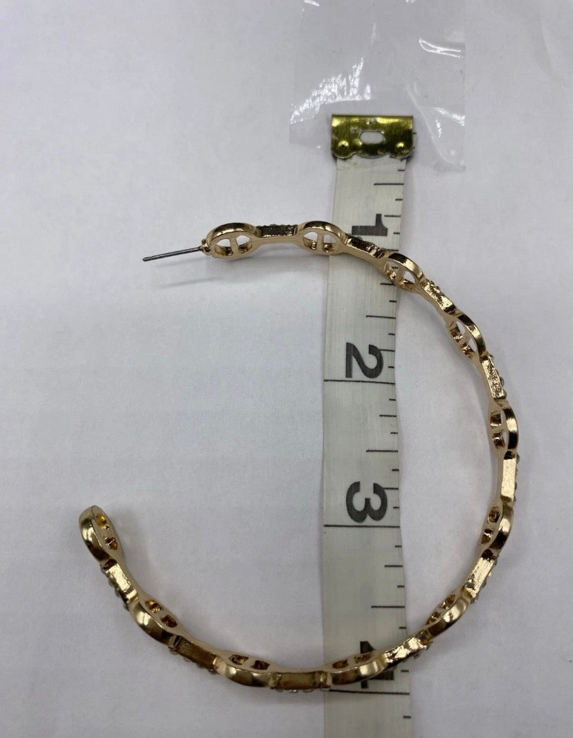 Lala Rhinestone Hoop Gold Earrings Post Back
