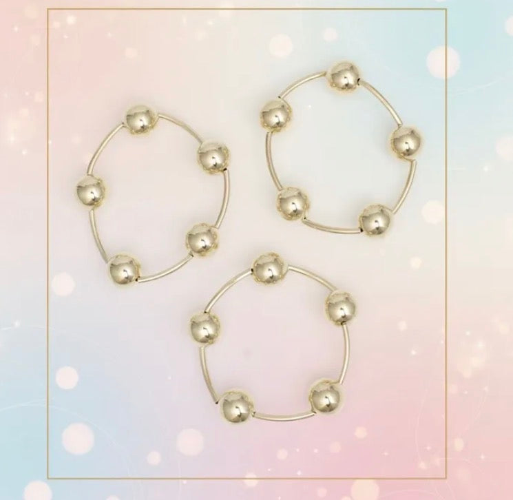 High Shine Gold Bead Bracelet 3pc Stretch Bracelet Set Women