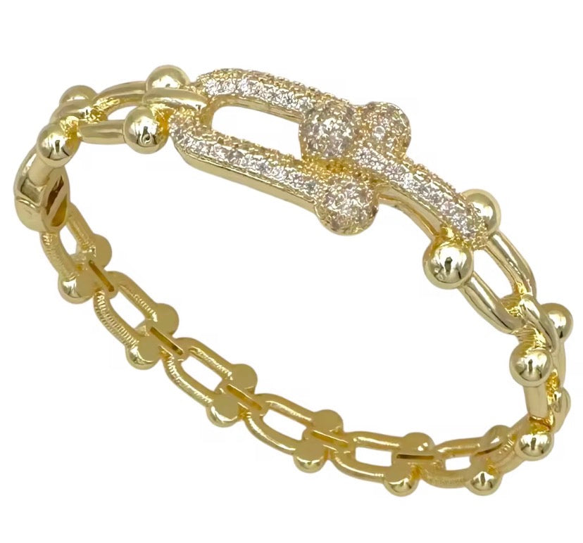 Luxury Design Cable Gold Tone Real 14k Gold Plated CZ Pave Bangle