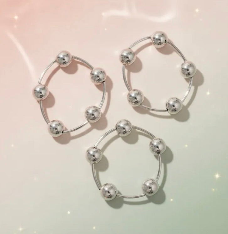 High Shine Silver Bead 3pc Stretch Bracelet Set Women