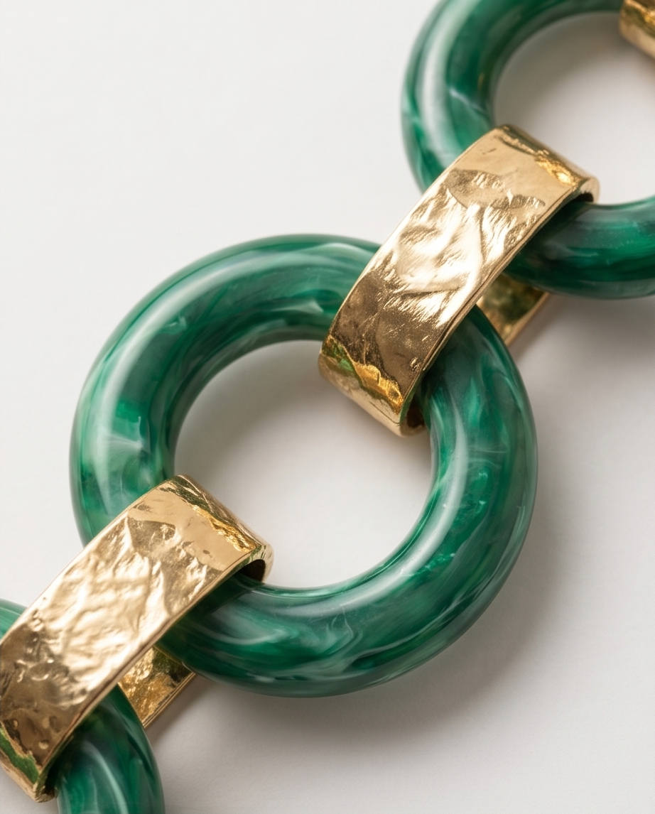 Green/Gold Marble Resin Statement Necklace Women