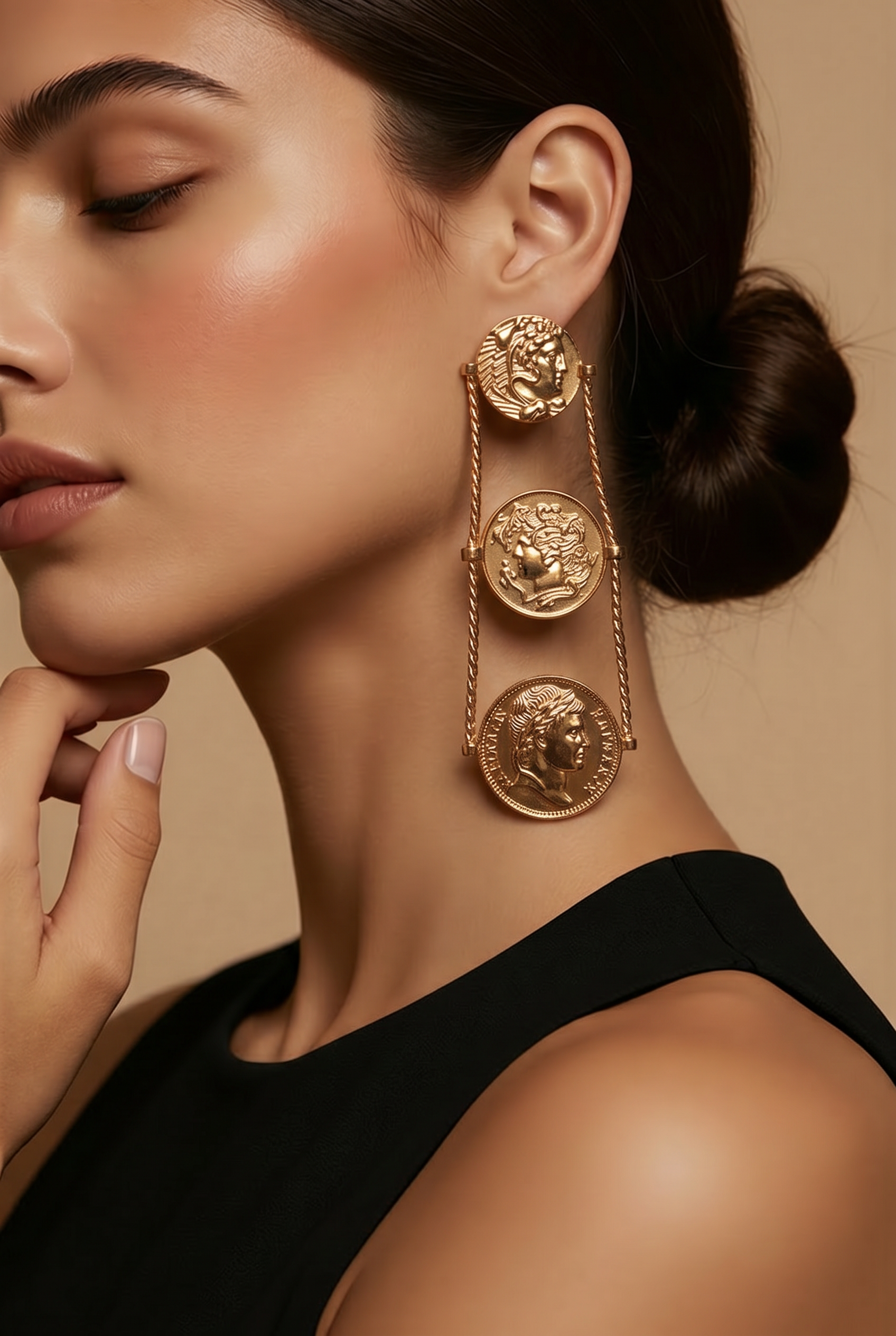 Gold Coin Medallion Statement Earrings | Vintage-Inspired Long Drop Earrings