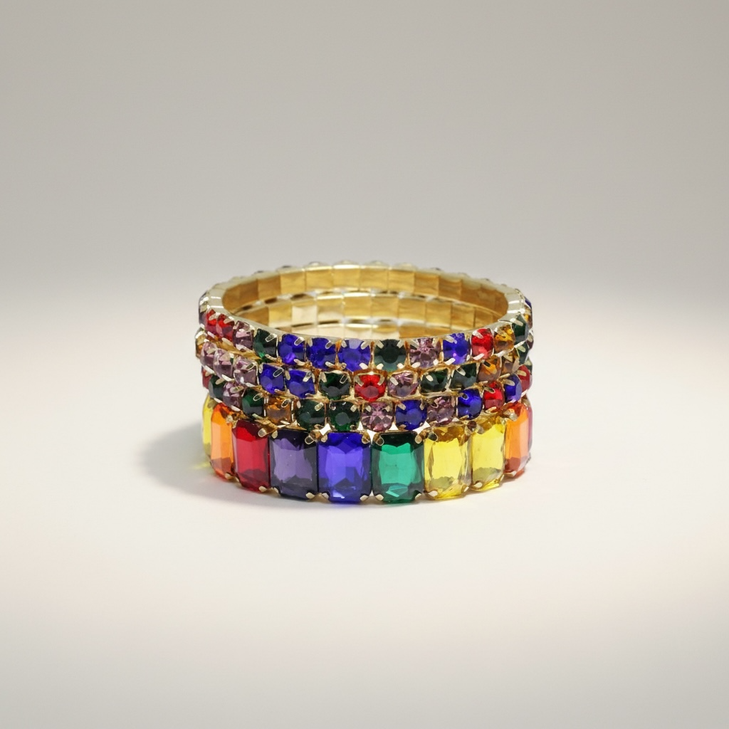 Multi Rhinestone Stretch Bracelets Set Women 4Pc