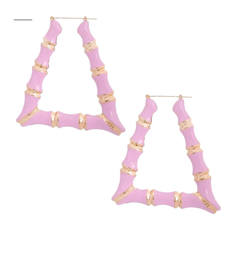 Pink Lavender Trapezoid Bamboo Hoops Women