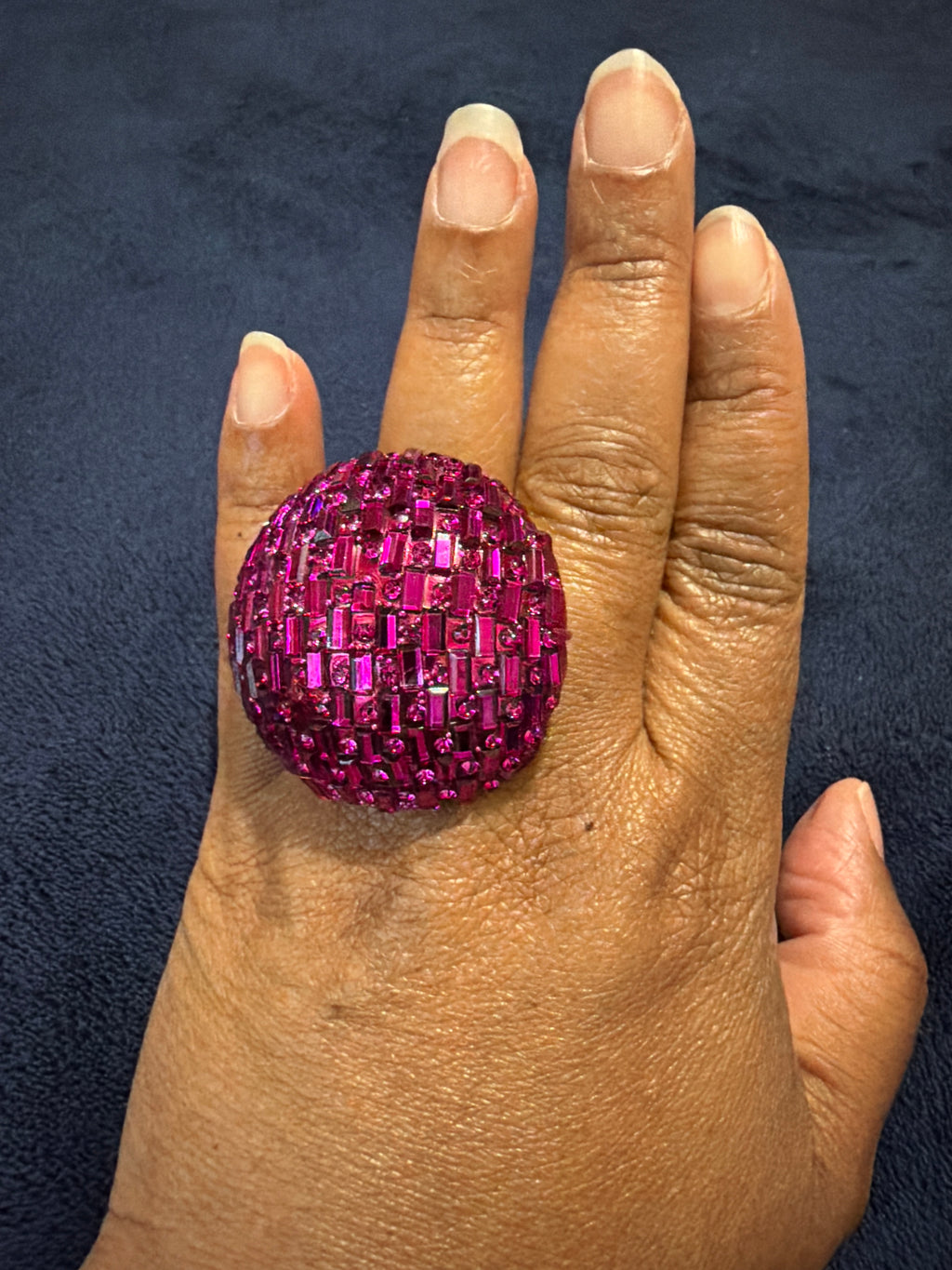 Fuchsia Beaded Statement Stud Stretch Band Ring | Sparkling Textured Ball Ring