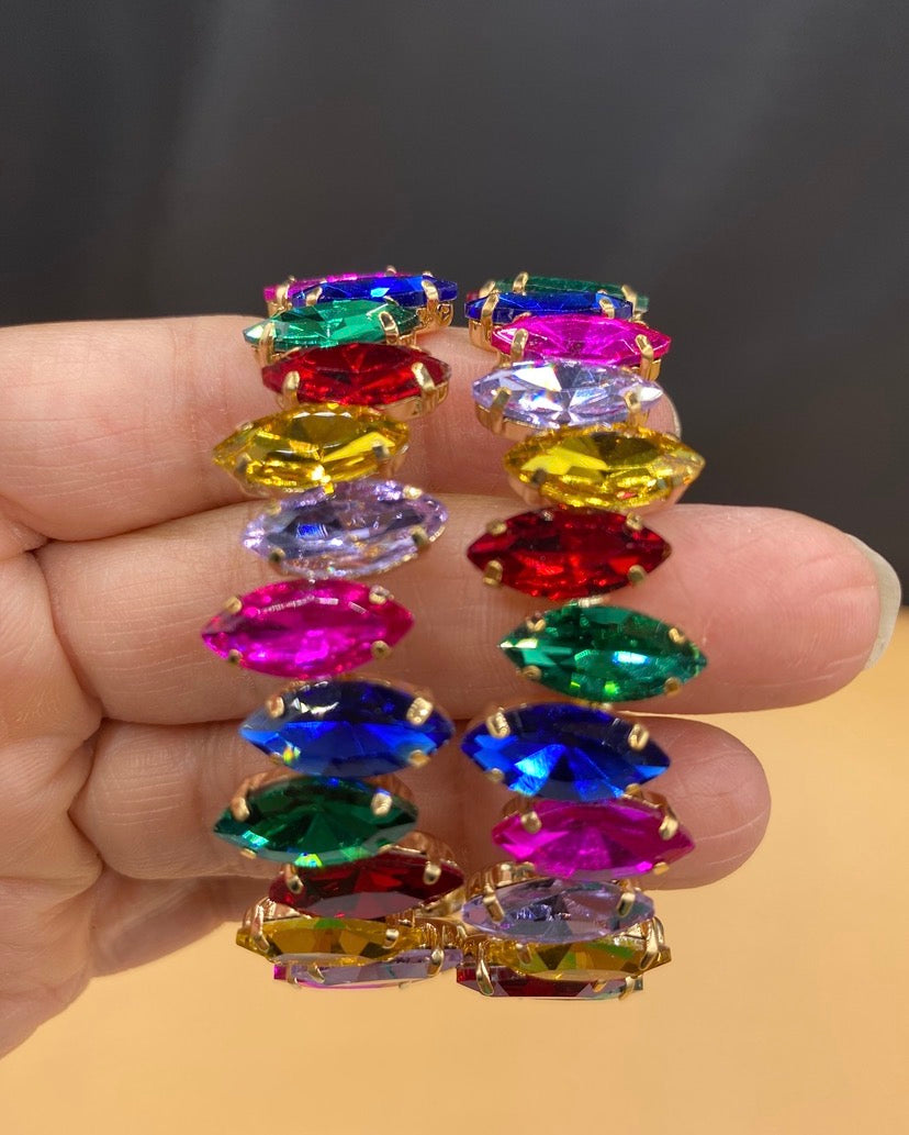 60MM MARQUISE RHINESTONE ACCENT ROUND HOOP EARRING