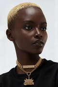 2Pc Gold Queen Layered Necklace – Rhinestone Crown Pendant Statement Chain Necklace for Women