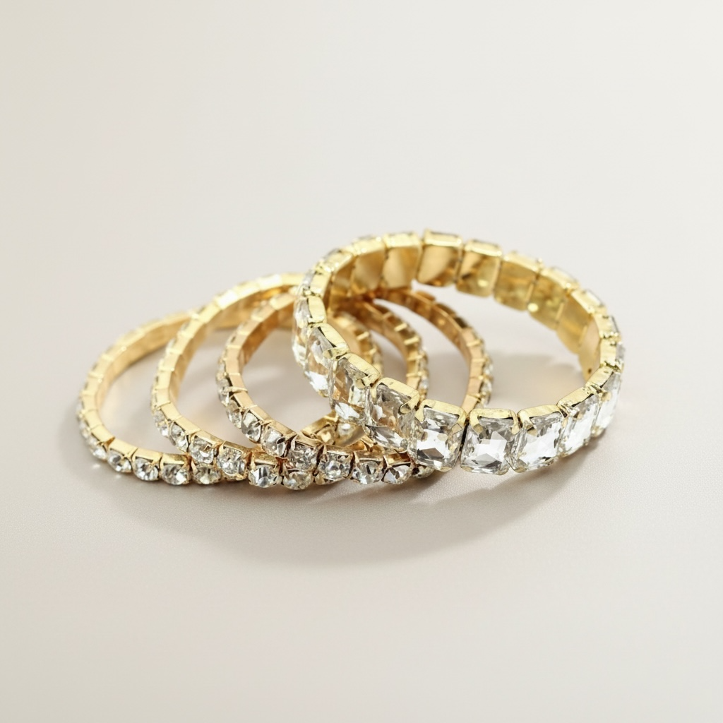 Multi Rhinestone Stretch Bracelets Set Women 4Pc